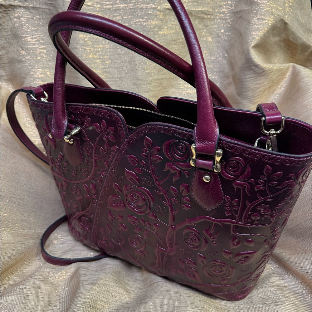 Elegant Floral Embossed Purple Handbag